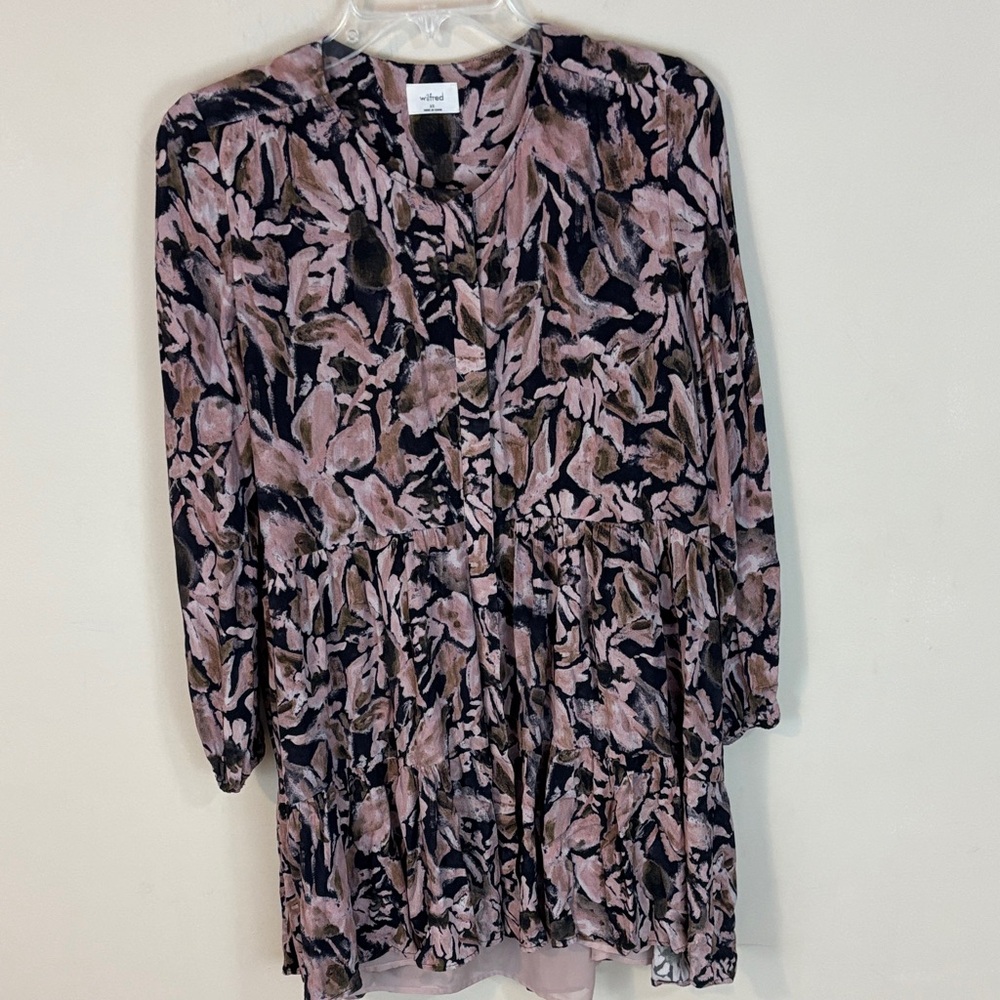 Aritzia Wilfred Pink and Black Abstract Floral  Barossa  Tiered Dress Size XS